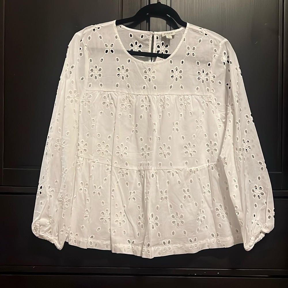 NWT J Crew Eyelet tiered popover top